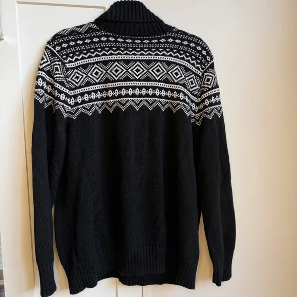Lauren Ralph Lauren Sweater Women 2X Black White Fair Isle Toggle Shawl Collar - Picture 4 of 7